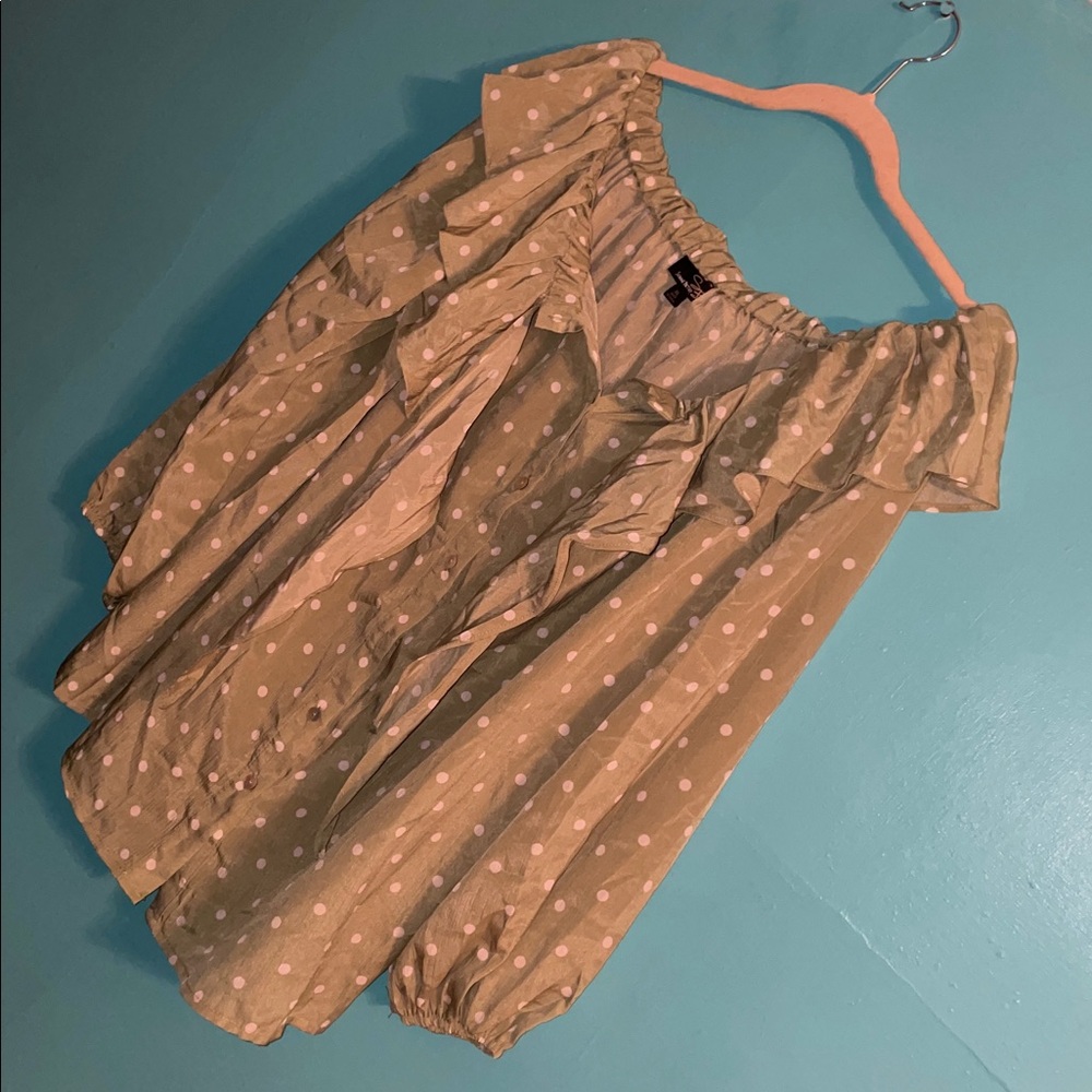 Suzanne Betro Olive Blouse with White Dots - Picture 8 of 16